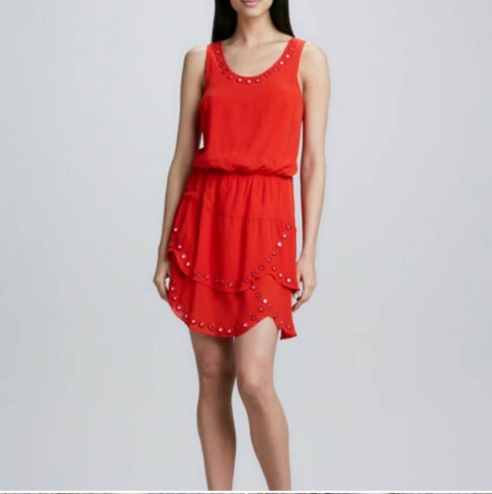 Nicole Miller Artelier Red Silk Dress Mirror Detai